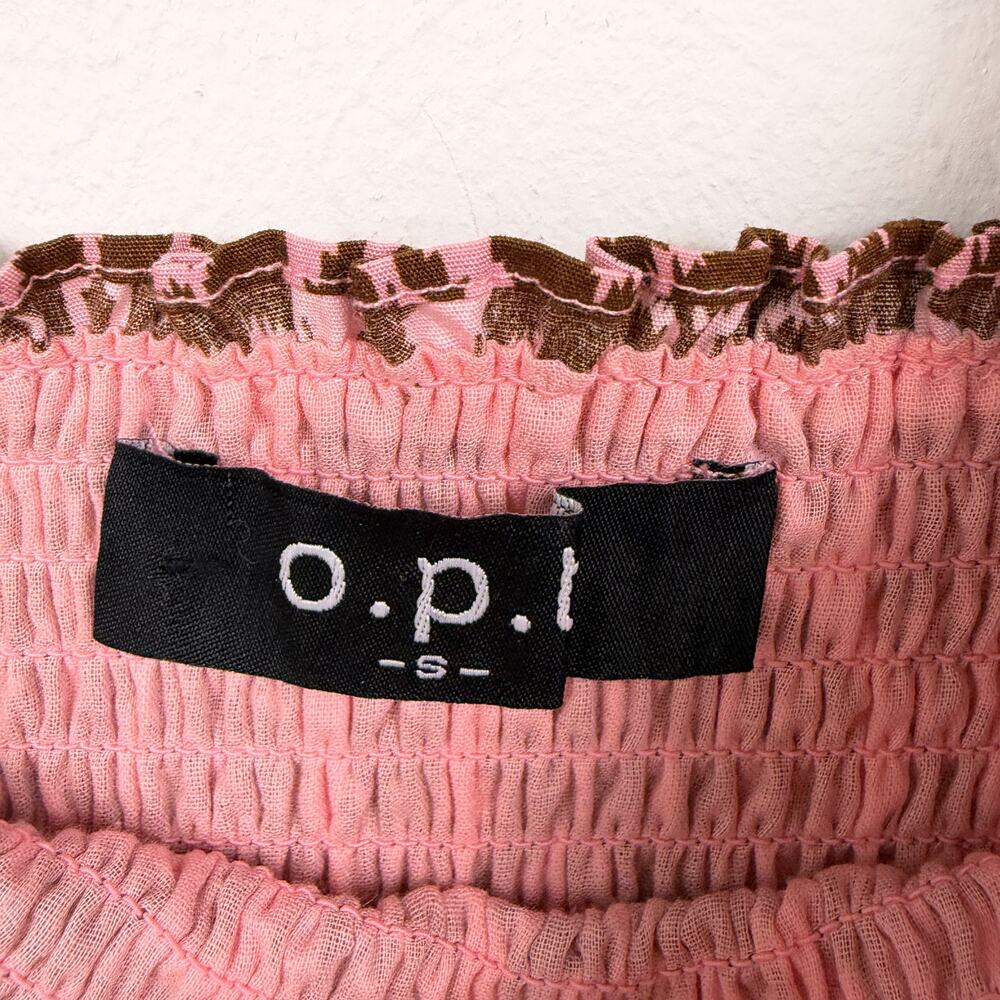 O.P.T Aztec Print Smocked Ruffle Top Small - Picture 3 of 6